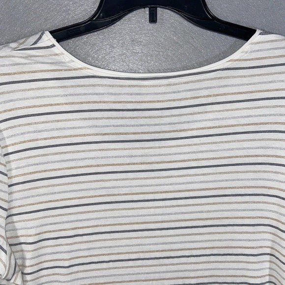 Chicos Top Womens 3 Beige Gray Stretch Scoop Neck Striped Long Sleeve Casual - Picture 14 of 15